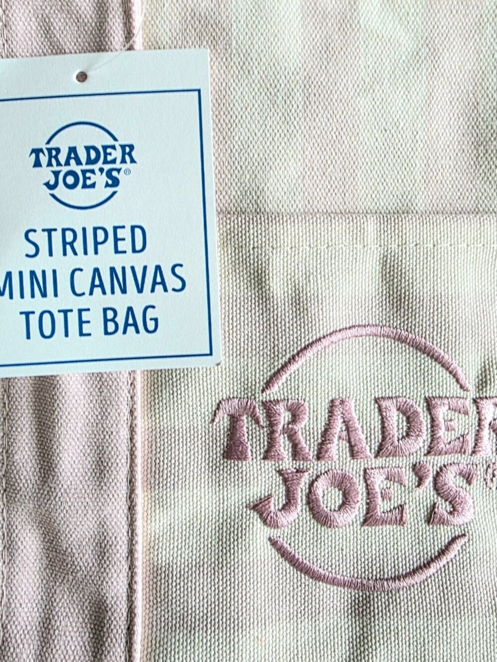 Trader Joe's 2 NEW MINIs- Pastel Pink/Cream AND Mint Striped Canvas Totes- NWT! - Picture 7 of 12